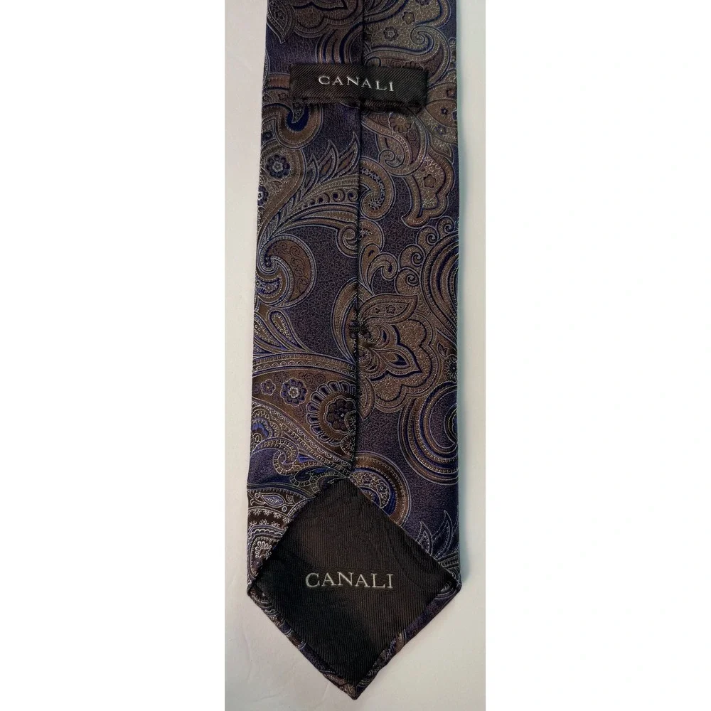 Canali Mens Silk Paisley Tie Purple Blue Brown Made in Italy Classic 3.25